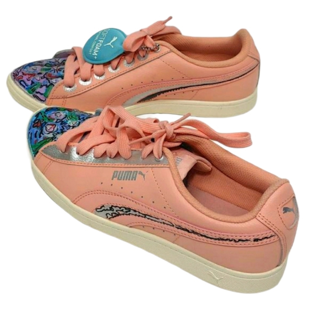 Puma Soft Foam Hand Painted Shoes Pink w/ Hearts